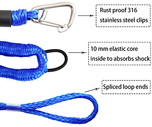 Blue Bungee Boat Dock Lines With Hook 4 Feet Dockline Mooring Rope Boat Accessories Docking Lines Pwc Shock Cords For Boats Kayak, Jet Ski, Canoe, Power Boat Wave Runner, Seadoo, Watercraft 4Pcs #TOP1