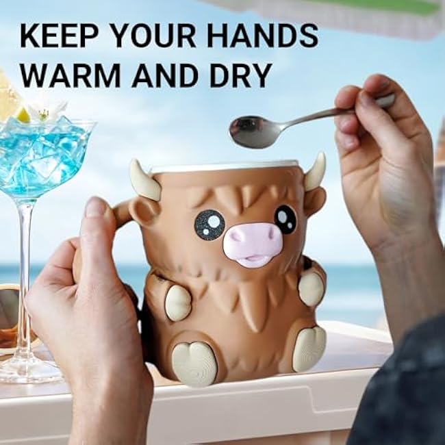 Cow Ice Cream Pint Holder with Handle ¨C Cute Insulated Cozy Sleeve for Pints, Reusable Cooling Rack for Ice Cream, Sweat-Free Grip (Black)