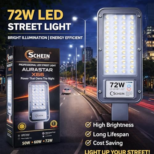 Image of SCHEIN 72W LED Street Light (White) | Slim & Lightweight Design | Durable Plastic Body | Outdoor Waterproof | Ideal for Street, Parking, Garden & Warehouse | Pack of 1