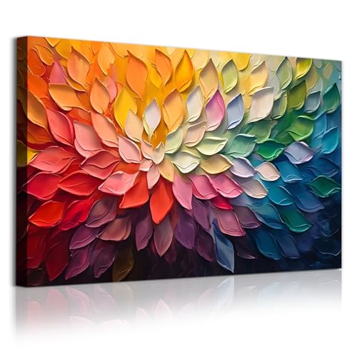 Colorful Abstract Pictures Bright Color Canvas Wall Art Rainbow Abstract Painting Wall Art Color Block Art Prints Colorful Flower Painting Orange Blue Yellow Picture for Living Room 16x24in No Frame