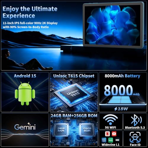 Image of Android 15 Tablet with Keyboard - 11 inch Tablet with 24GB+256GB+2TB Expand