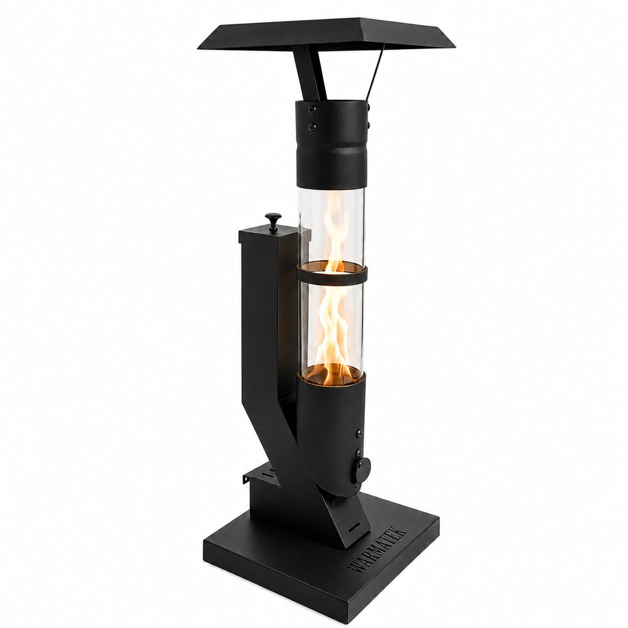 Lumo Stufa a pellet da esterni da 3000 W, senza elettricità e gas, con fiamma in vetro, per giardino, balcone, terrazza e veranda, contenitore per pellet da 0,6 kg, durata circa 1 ora