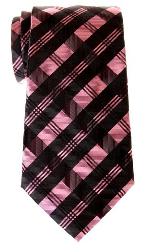 Retreez Corbata de microfibra con estampado a cuadros para hombres Rosa y gris Cover