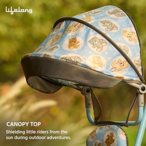 Image of Lifelong Kids Parental Control Tricycle with Canopy,Harness,EVA Wheels, Bell & Storage Basket|Baby Trike|Age Group 1 Years to 4 Years Carrying Capacity Upto 25 kg (Blue /Grey)