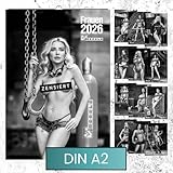 Frauen Erotik-Kalender 2026 | MERKLE | DIN A2, Groß | Spiralbindung | Elegant in Schwarz-Weiß, Bürotauglich, Pinup Kalender, 59 x 41 cm