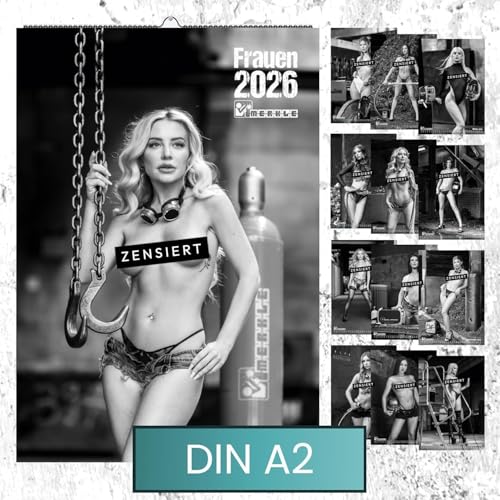 Frauen Erotik-Kalender 2026 | MERKLE | DIN A2, Groß | Spiralbindung | Elegant in Schwarz-Weiß, Bürotauglich, Pinup Kalender, 59 x 41 cm