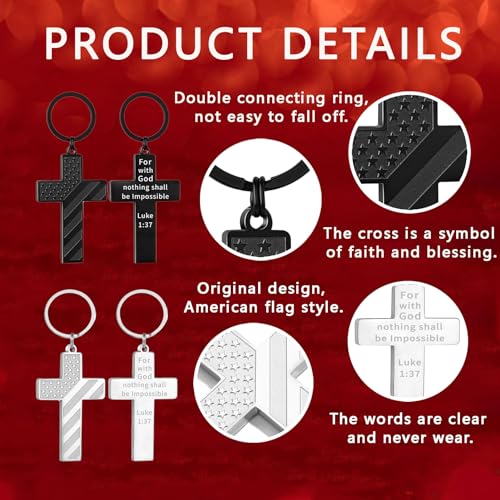 Image of DuoDiner Cross Keychain for Men American Flag Bible Verse Christian Gifts
