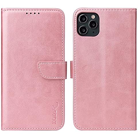 LOLFZ Wallet Case for iPhone 11, Vintage Leather Book Case with Card Holder Kickstand Magnetic Closure Flip Case Cover for iPhone 11 - Rose Gold Cover