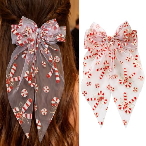 Lazo de cabello con bastón de caramelo navideño para mujer, pinzas grandes para cabello, accesorios para fiestas miniatura 1