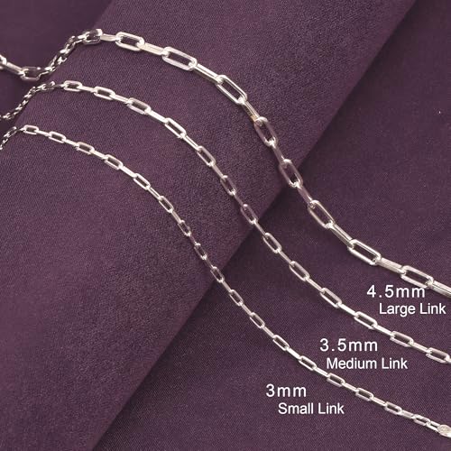 LeCalla 925 Sterling Silver Italian Jewelry Trendy Gift 3 MM, 3.5 MM, 4.5 MM Diamond-Cut PaperClip Link Chain Necklace for Women with Lobster Clasp (16, 18, 20, 24 Inches)3