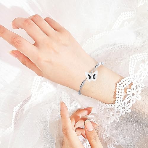 Image of 925 Sterling Silver Butterfly Bracelet, Black shell and White Ceramic Charm, Suitable for Mother's Day and Valentine's Day gifts