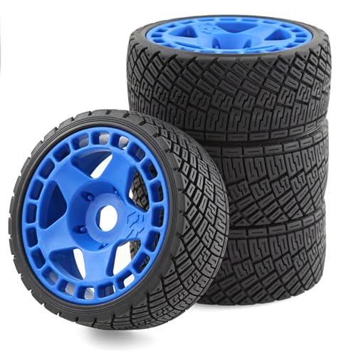 MIXVZARF Rc カータイヤ タイヤ ホイール 京商用 Losi 用 HPI WR8 用 HSP 1/7 1/8 ラバータイヤ プラティックホイール 100mm RC バギー用 オフロード 17mm 六角アップグレードパーツ(ブルー)