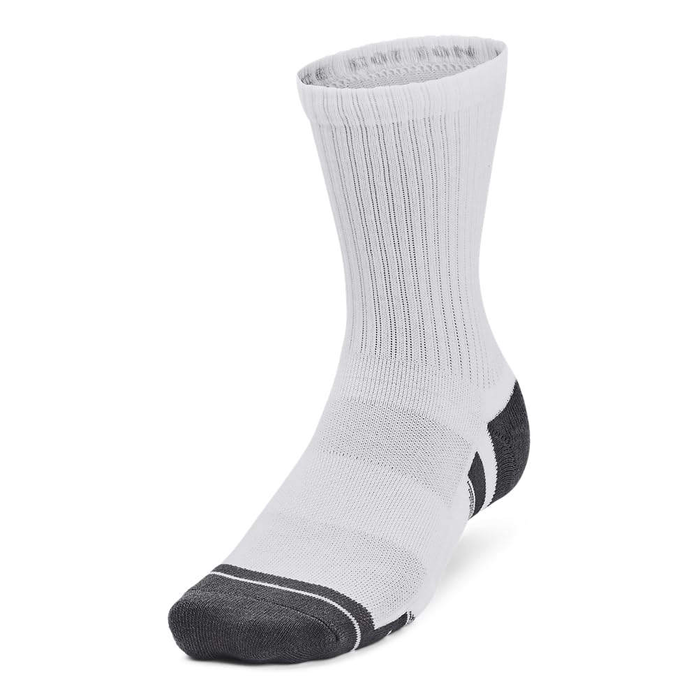 Under Armour Unisex-Adult Performance Cotton Mid Socks 3 Pack, (100) White/White/Pitch Gray, Large
