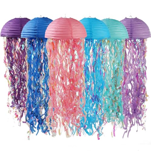Kopesmsy Hanging Jellyfish Lanterns Gradient Blue 6 Pack - Ocean-Jellyfish Paper Lanterns Themed Decor for Under The Sea Mermaid Birthday Party Classroom & Aquarium Room Decor