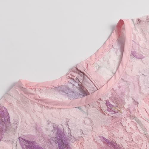 Girls' Sleeveless Floral Print Lace Tank Mini Dress with Belt3