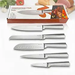 Conjunto de 5 Facas Profissionais em Aço Inoxidável – Madalen | Corte Preciso, Design Sofisticado e Durabilidade Excepcional