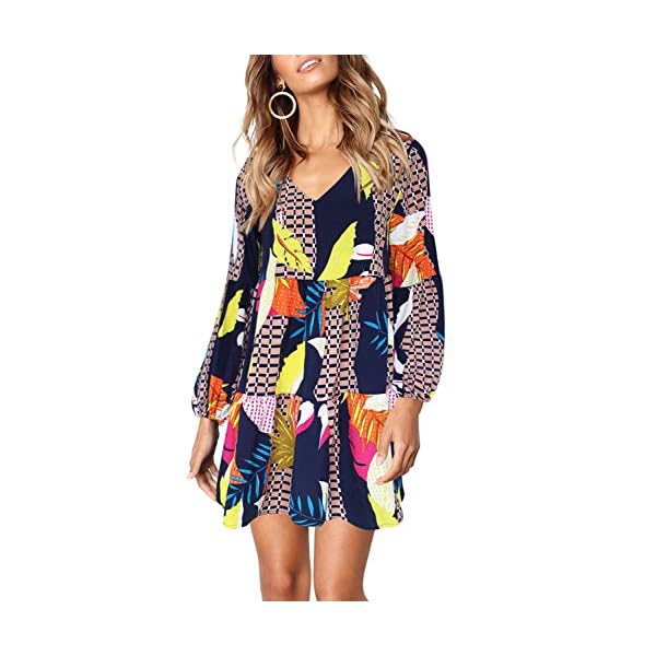 Amoretu-Women-Summer-Tunic-Dress-V-Neck-Casual-Loose-Flowy-Swing-Shift-Dresses Amoretu Summer Dresses for Women 2023 Soft Loose Tunic Fall Dress Geometry M