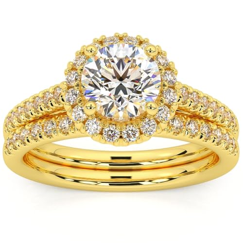 Pompeii F/VS 1.50Ct Halo Diamond Engagement Wedding Ring Set 14k Gold Lab Grown (F/G,VS1-VS2)4