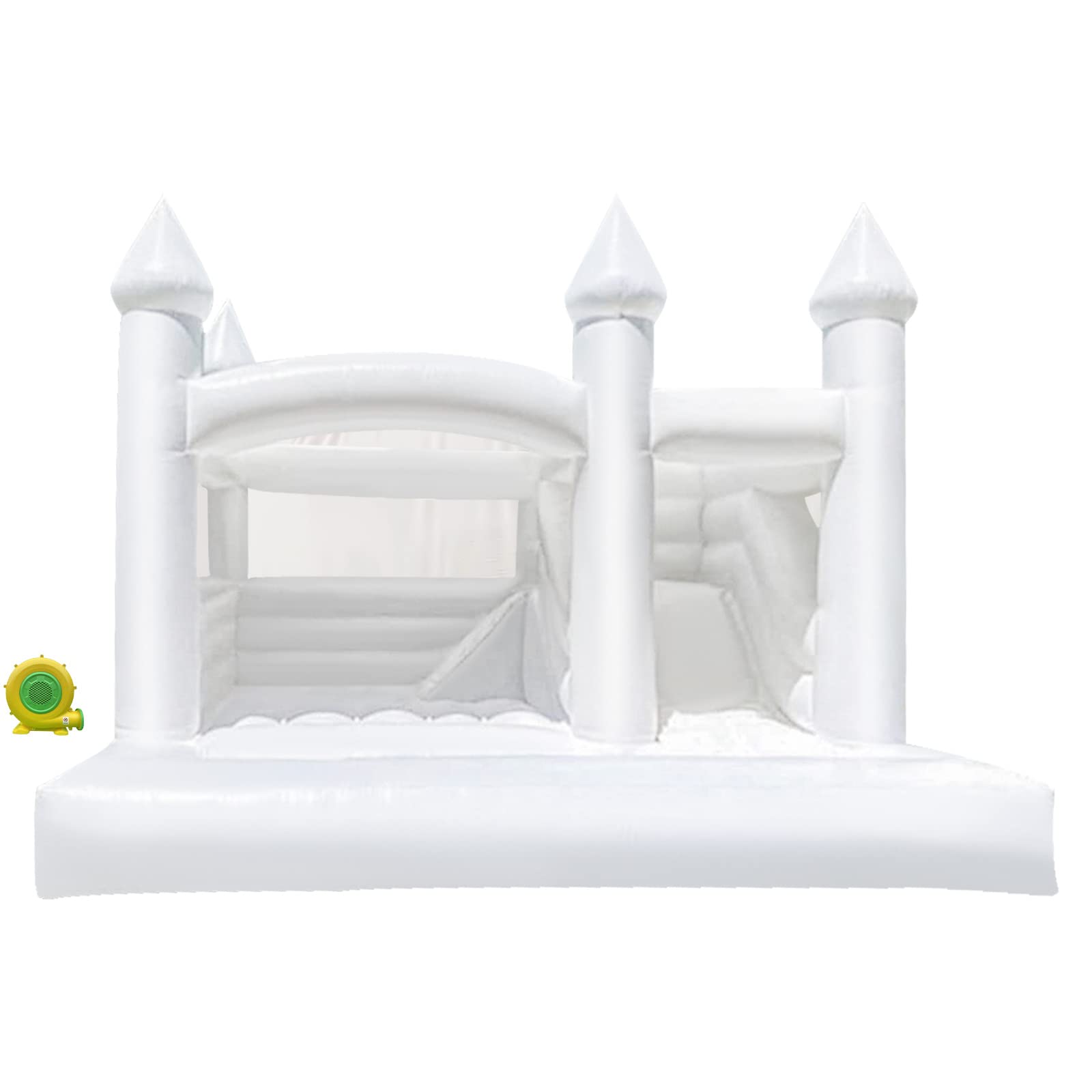 King Inflatable White Bounce House Castle with Shade Cover, Slide, Ball Pit &Air Blower, PVC Giant White Jumper Bouncy Castle Wedding Decorations Jumping Bed for Party, 14.8ft x 14.8ft x 10ft