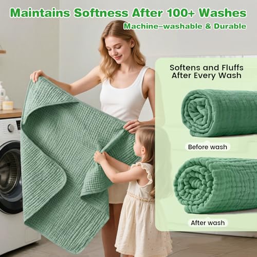Image of Hooded Baby Bath Towels for Newborn, 2 Pack - 6-Layer 100% Muslin Cotton, Soft Absorbent Baby Towels with Hood for Babies, Infants & Toddlers, Large 32x32 Inch Unisex Newborn Baby Bath Essentials