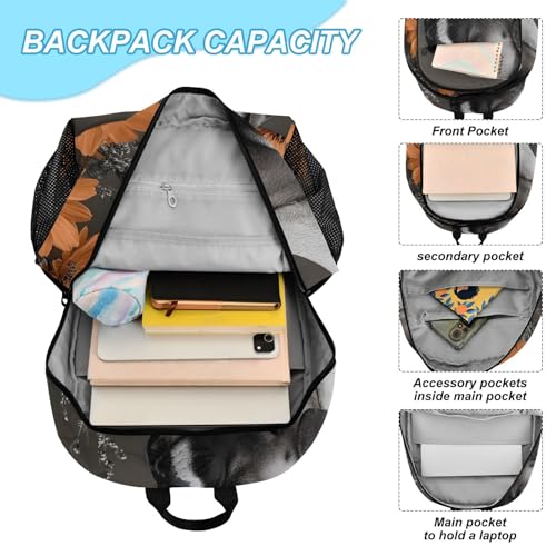 Travel Backpack Lunch Bag Set for Hiking Picnic, Backpacks with Insulated Lunch Box Boxer Dog Floral Print4