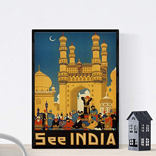 Nacnic Affiche vintage Affiche vintage Asie. temple Inde. format A3