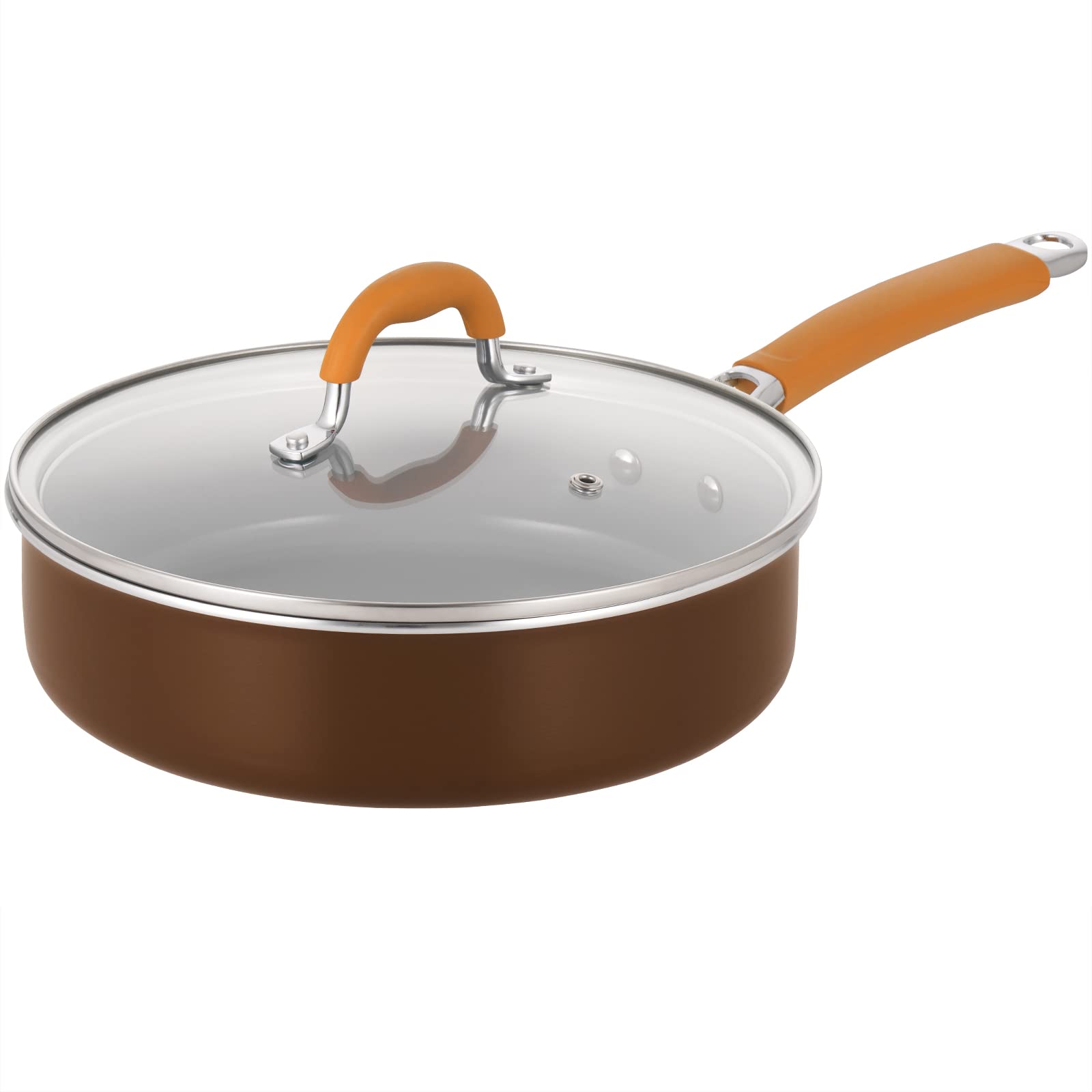 Nonstick Ceramic Saute Pan with Lid, Saute Pot With Silicone Handle, Brown,3 Quart