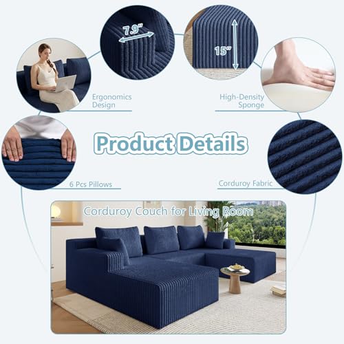 Image of 107 inch W Boneless Cloud Sectional Couch Modular Sofa with Ottoman