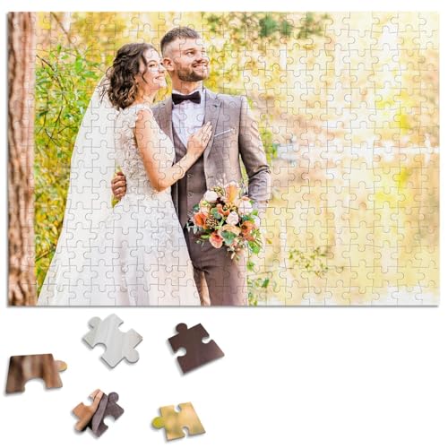 Personalised Jigsaw Puzzles for Adults Wooden Custom Photo Jigsaw Unique Personalised Puzzle for Women Mum Dad Pet Graduation Wedding Birthday Gift 1000/500/344/312/300/200/70/35 Pieces