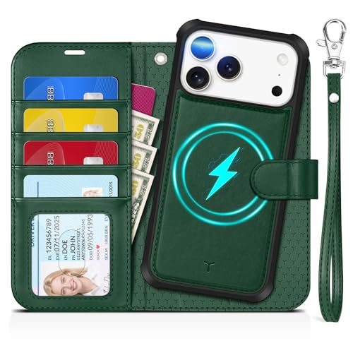 Coque iPhone 17 Pro Max TUCCH Etui Portefeuille 2 en 1 Cuir Vert
