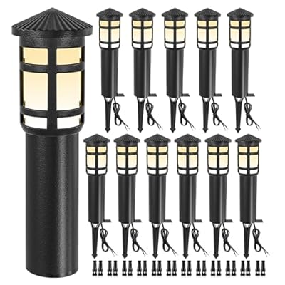 ZUCKEO Low Voltage Landscape Pathway Lights 5W Outdoor Landscape Lighting, 12-24V 3000K Aluminum Wired LED Bollard Path Lights Waterproof for Walkway Yard Garden, 12Pack