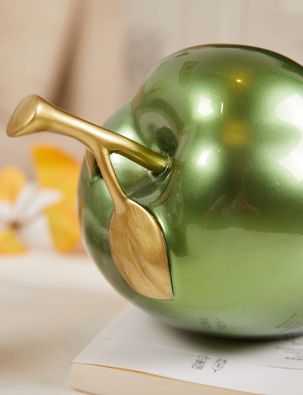Apfel Skulptur Statue Moderne Kunst Deko Figur Abstrakte Arts Geschenk für Wohnzimmer Esszimmer Schlafzimmer Grün 18cm