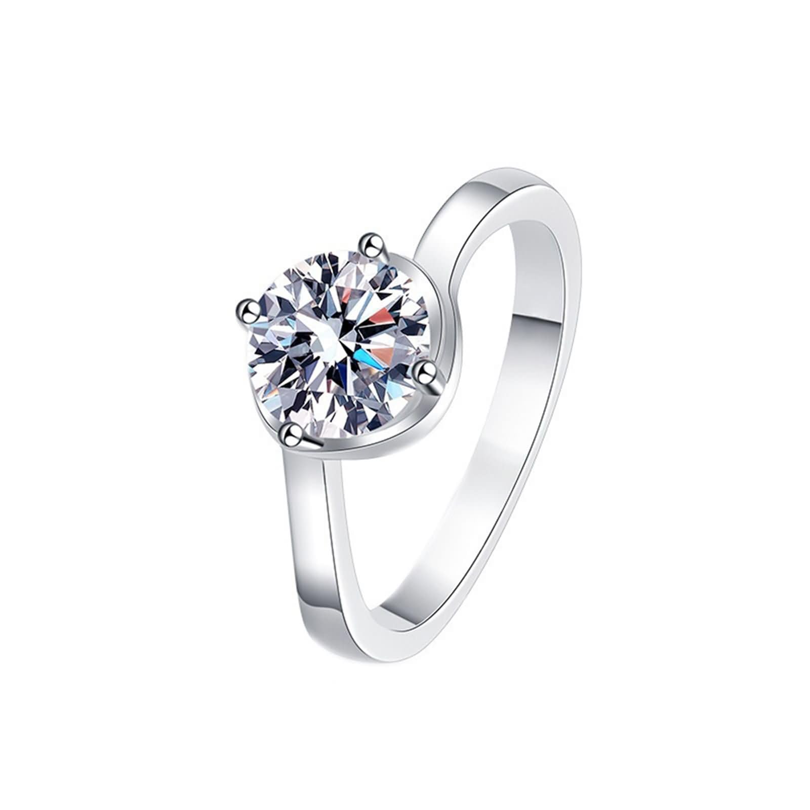 Obrączki ślubne z białego złota 375/585 / 750 damskie, 4 ząbki Solitaire okrągłe z diamentem 1 karat, pierścionek damski, pierścionek zaręczynowy, srebrny