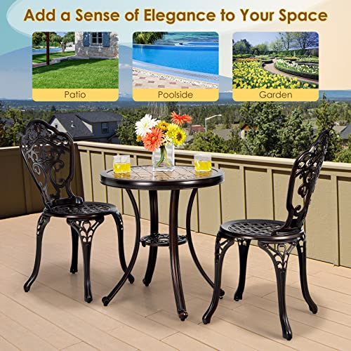 Giantex 3 Piece Patio Bistro Set, Cast Aluminum Patio Table And Chairs With Adjustable Feet, Outdoor Dining Chairs And Table Set For Lawn Porch Garden Balcony Backyard Poolside (Red Copper) #TOP7