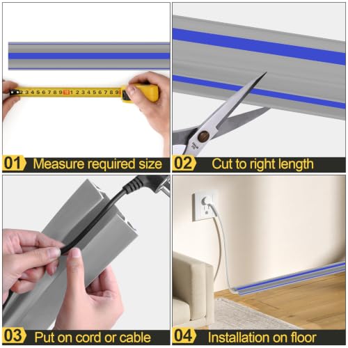 Image of MYFAMIREA 10FT Floor Cord Cover Heavy Duty Cord Cover for Wire on Floor | Outdoor Cable Covers Protector with 3 Channels, Extension PVC Wire Covers Hider Management for Home Office, Blue and Grey
