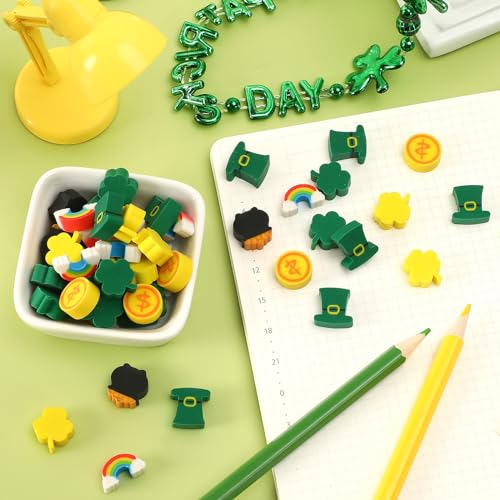 JUNEBRUSHS 150Pcs St. Patrick's Mini Erasers Cute Pencil Erasers - Image 3