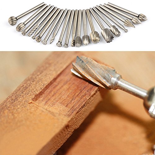 QLOUNI 20pcs Rotary Bit Burrs Set HSS Tungsten Carbide Wood Milling Burrs with 1/8’’(3mm) Shank for DIY Woodworking, Carving, Engraving, Drilling - Thumbnail 6