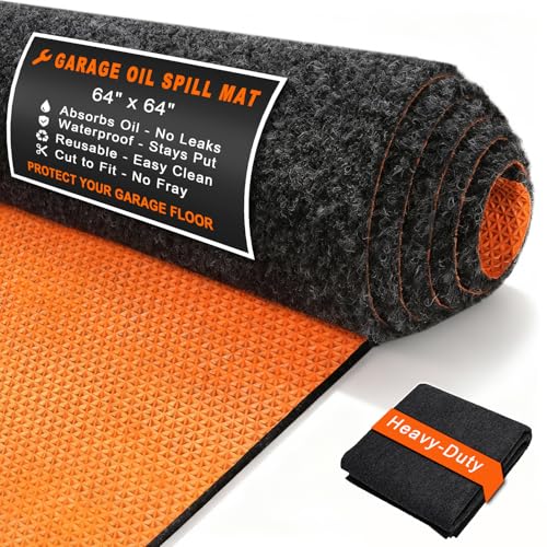 Golener Oil Spill Mat - 64”x64” Garage Floor Mat for Under Car, 1/4” Thick, Rubber Floor Mat, Absorbent Oil Mat, Protect Floor from Spills & Stains, Waterproof, Reusable, Washable, Durable, Heavy Duty