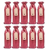 10 Pieces Burlap Wine Bags, Jute Gift Bags with Drawstrings, Single Reusable Wine Bottle Covers with