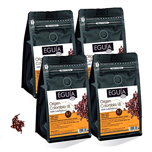 Eguia café en grano natural pack de 4×250 g - No amargo y tostado medio de café arábica de...