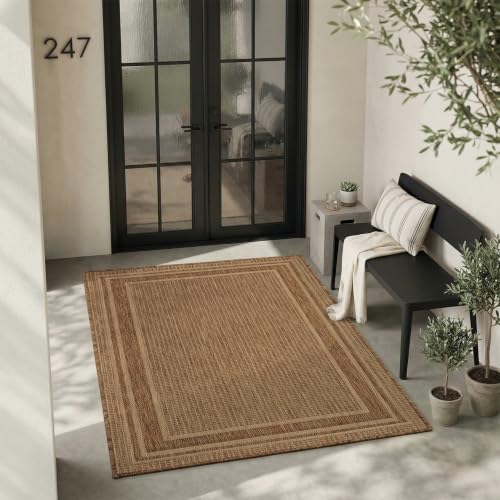 MontVoo-3x5 Outdoor Rug Porch Entryway Rug-Polypropylene Indoor Outdoor Rugs for Entryway Kitchen Balcony Patio, Textured Weave, Durable, Fade-Resistant, Non-Shedding, Modern Neutral Brown
