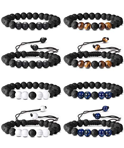 CASSIECA 6 Stks 8 MM Kralen Armband voor Mannen Vrouwen Geel Tijger Oog Turkoois Wit Pine Armband Stapelbare Single Strand Stretch Armband Set