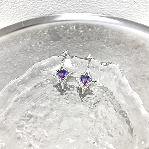 Unilogue 18K Gold Plated Brass Galaxy Four-Pointed Star Drop Earrings With Synthetic Tourmaline Female Unique Exclusive Dangle Earrings Gift For Women Girls (Purple) #TOP1