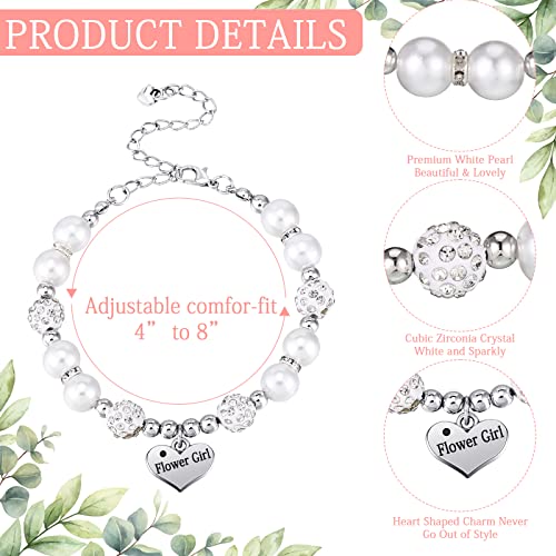 Yinkin 2 Sets Flower Girl Bracelet Wedding Set 2 Proposal Wristbands 2 Cards 2 Box with Raffia Heart Charm Wristbands Gift Thank You for Being My Flower Girl2