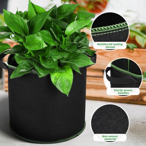 Image of DOITOOL 5 Pack 4 Gallon Plant Grow Bags, Nonwoven Plant Fabric Pots with Handles, Vegetable /Flower /Plant Grow Bags for Nursery Garden Planting