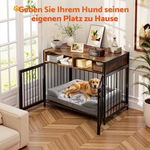 Gimars Hundebox 94×58×63 cm mit Tischplatte und Schublade, robuste Indoor-Hundebox für kleine, mittlere und große Hunde