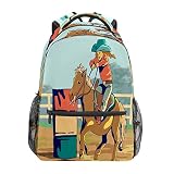 Girls Backpack for Teen Kid Lightweight Travel School Bag A Kid In Barrel Racing Competition Pattern