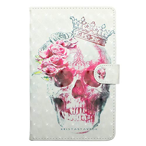 Schutzhülle für Samsung Galaxy Tab A 8.0 Zoll T380,Kunstleder Ständer Schutzhülle Smart Cover Modisch 3D Glitzer Material Schädel Skelett Rosa