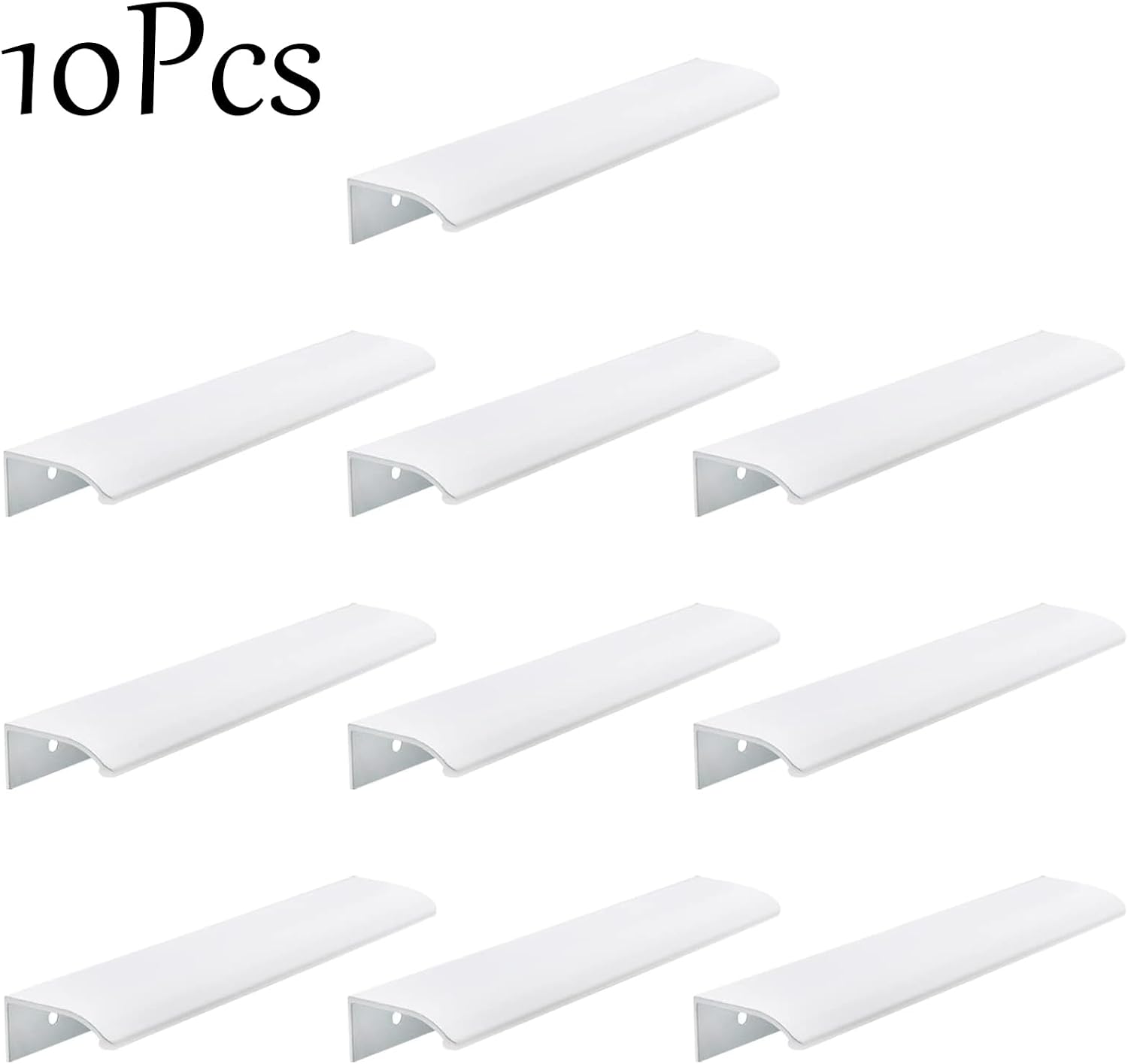 7.87 Inch White Curved Edge Finger Pulls 10Pcs, 6.3 Inch Hole Spacing, Aluminum Alloy Funiture Pull, Back Mount Concealed Handles for Cabinets, Cupboard, Drawer, Dresser, Wardrobe