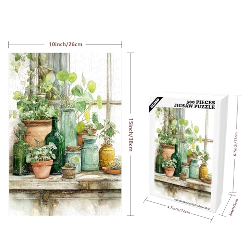 Rompecabezas de 300 piezas para adultos: Escena de plantas verdes en el alféizar de la ventana, 15 x 10 pulgadas, decoración para el hogar, regalo para cumpleaños o fiesta miniatura 2